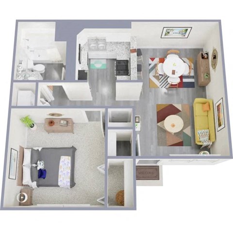Floor plan for 1 bed, 1 bath, 675 sqft
